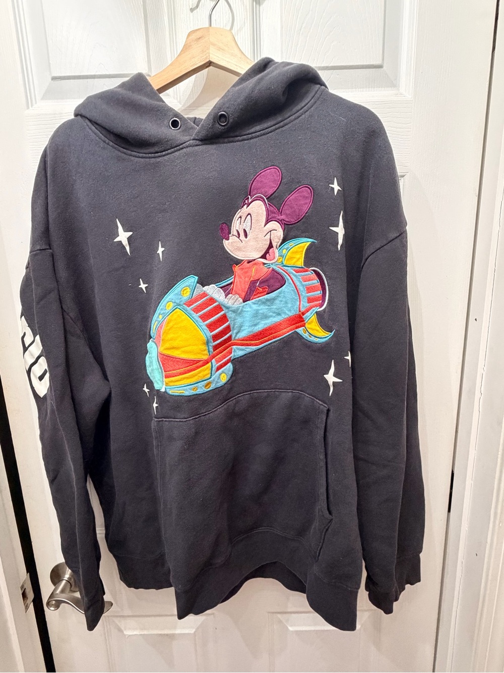 Disney Black Crewneck Hoodie with Colorful Rocket Mouse Graphic